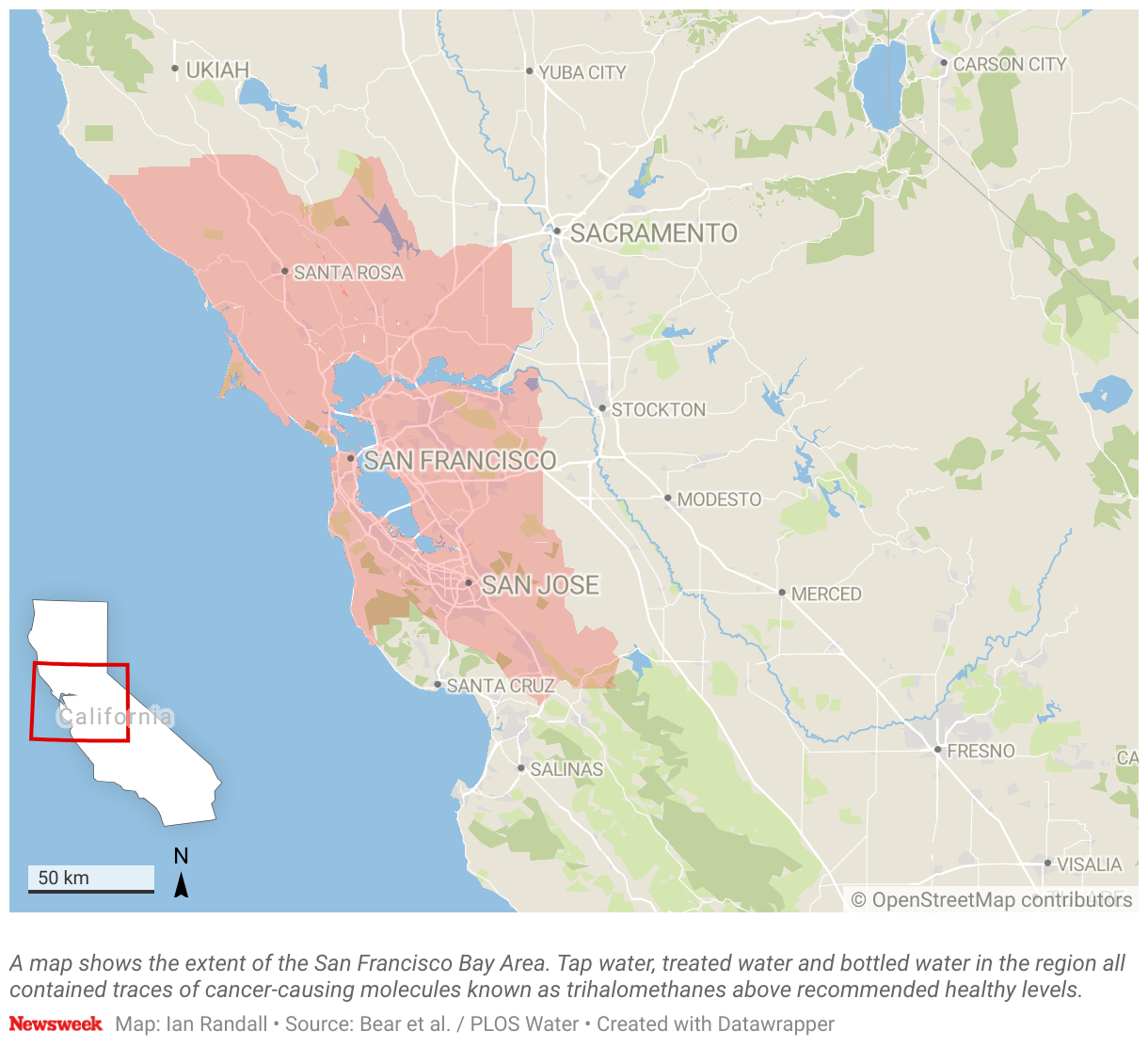 A map showing the extent of the San Francisco Bay Area.