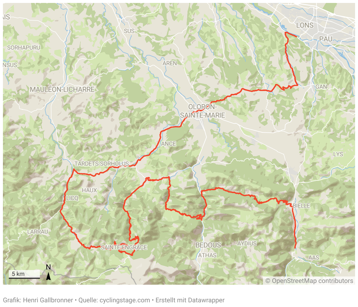 Eine Karte der 5. Etappe der Tour de France 2023