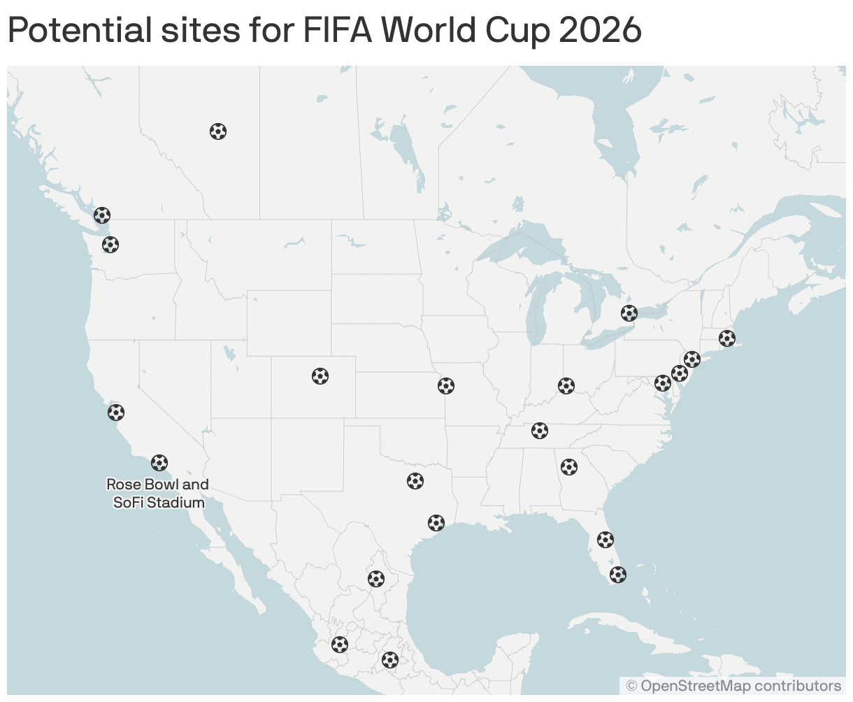 Potential sites for FIFA World Cup 2026