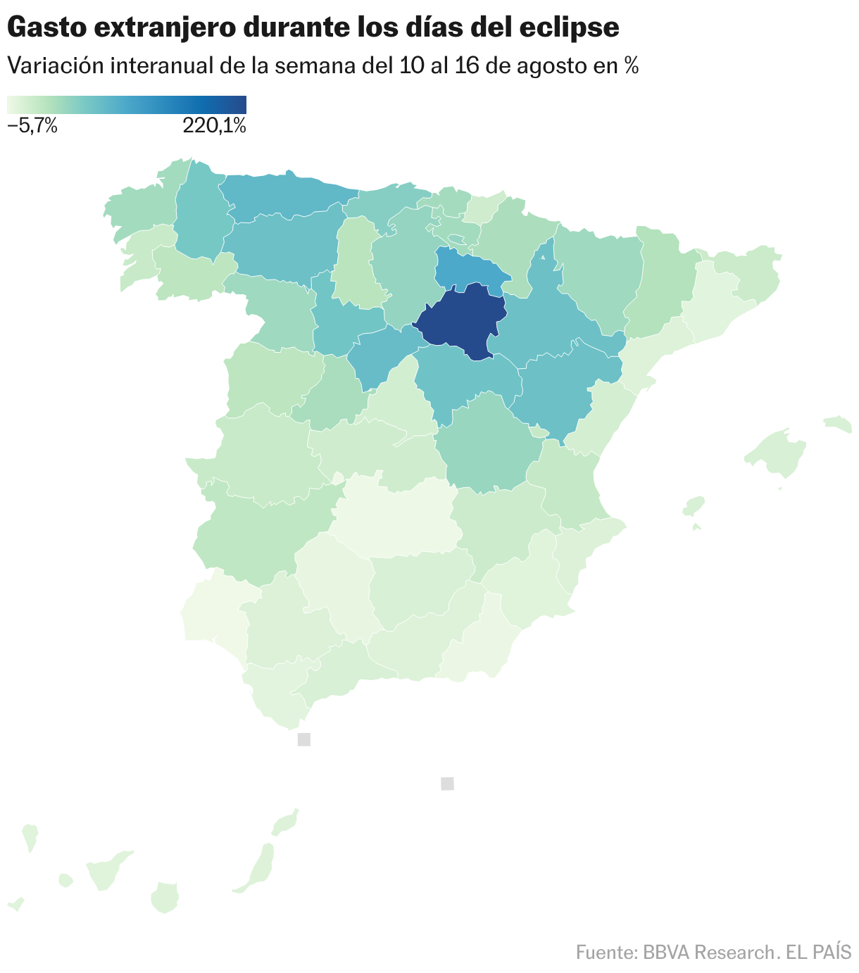 Gasto extranjero durante los días del eclipse (Mapa coroplético)