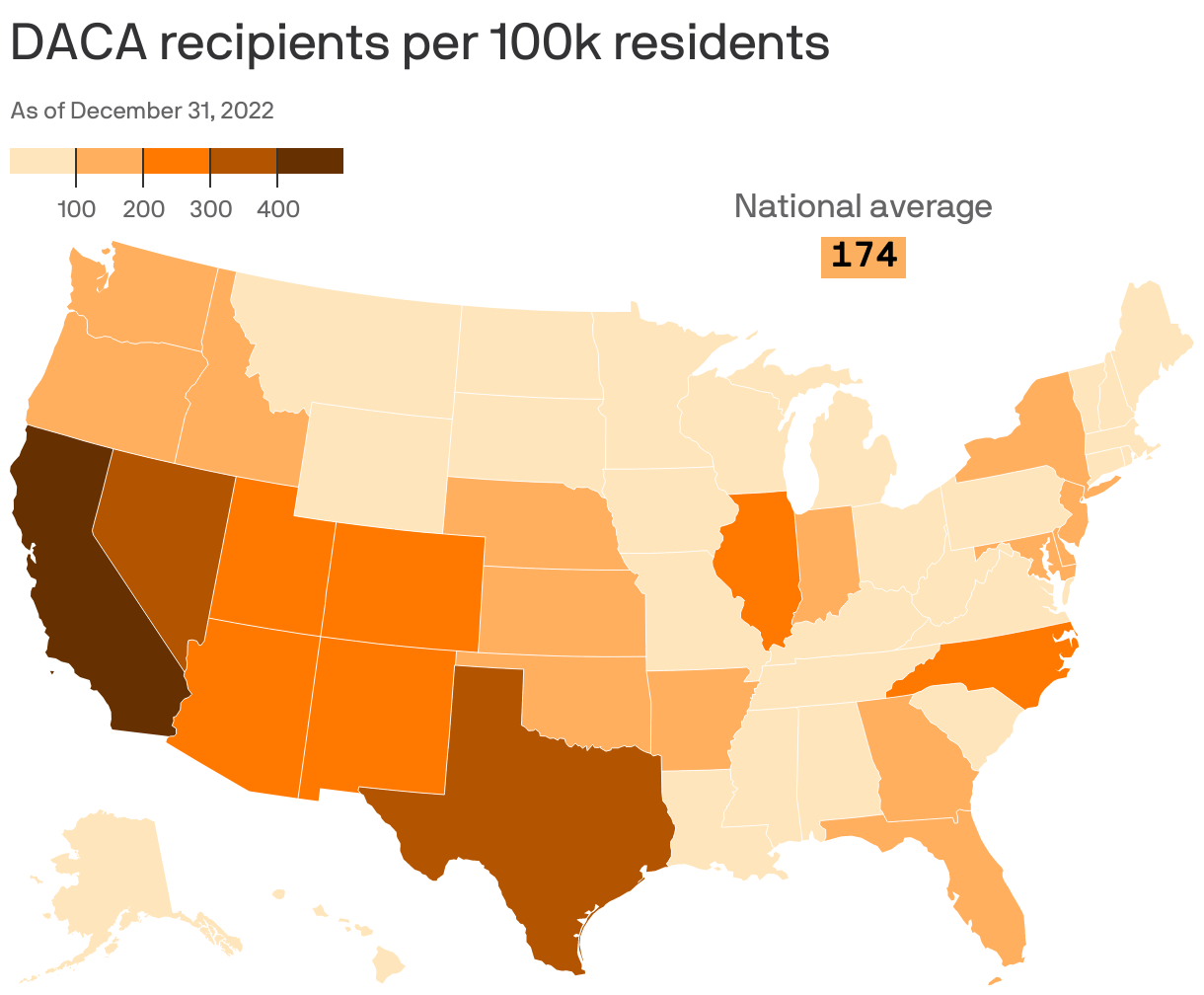 DACA recipients per 100k residents