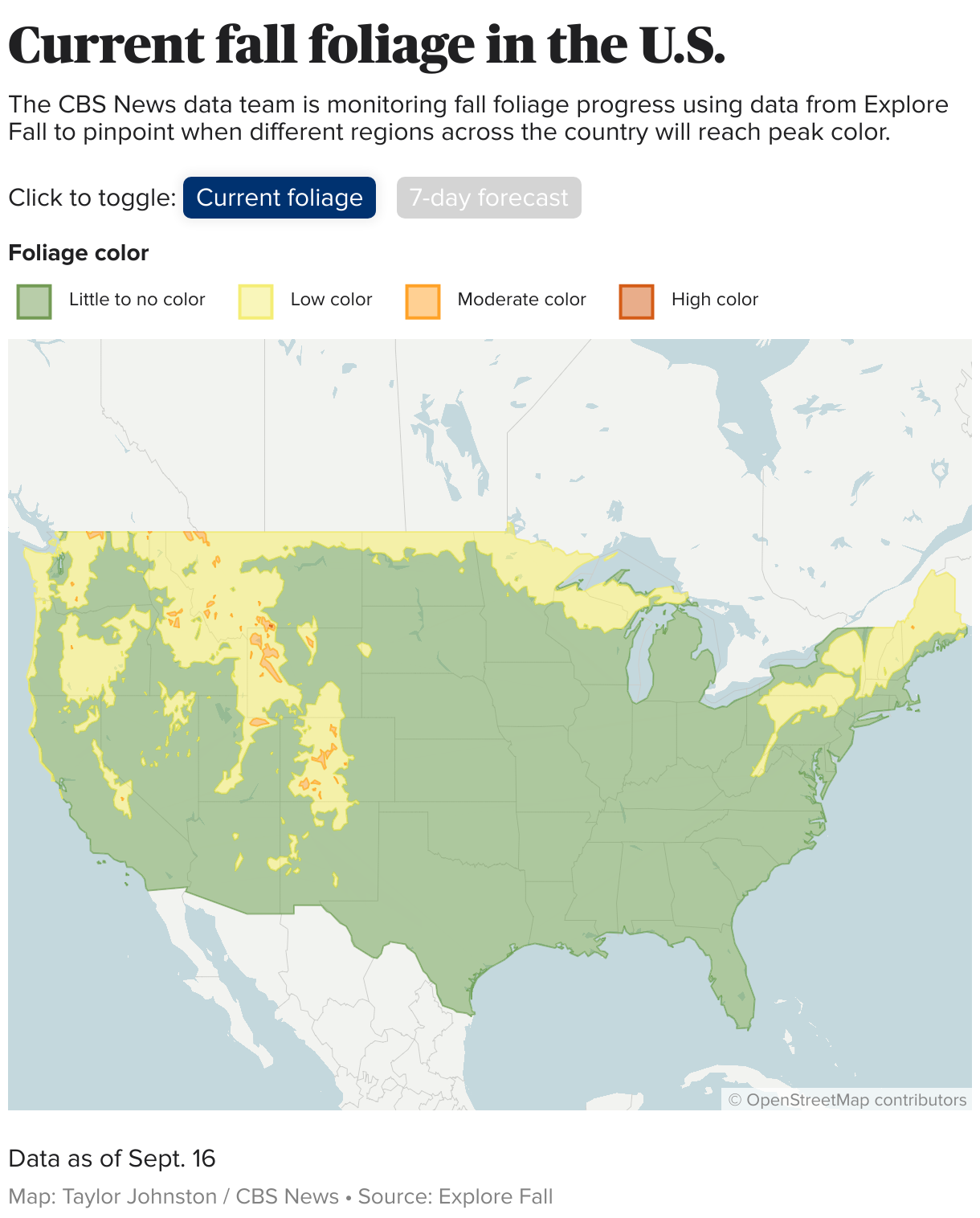 Fall is almost here. See how leaf colors are changing on our foliage forecast map.