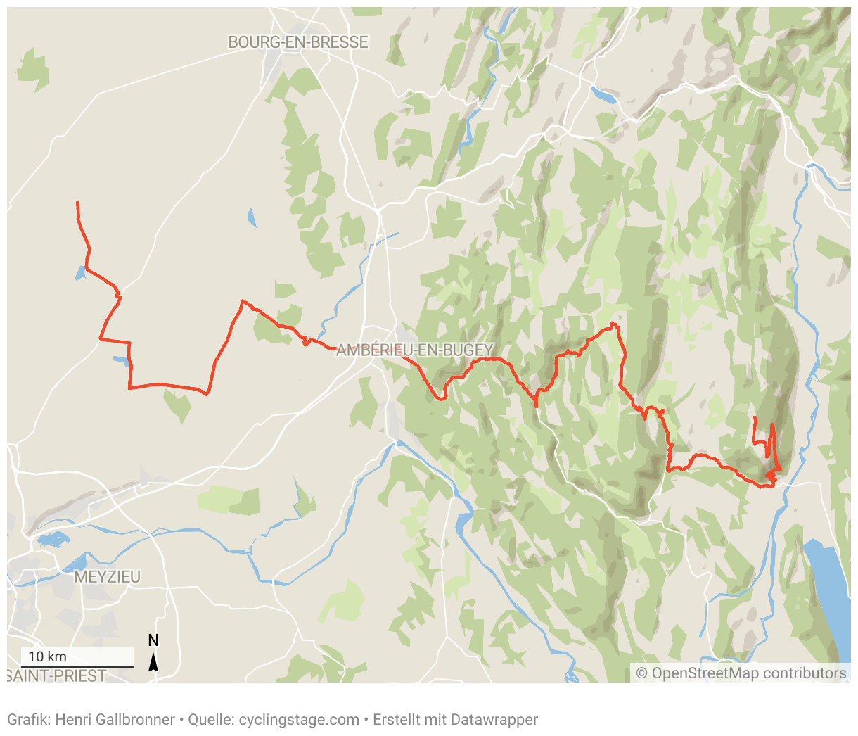 Eine Karte der 13. Etappe der Tour de France 2023