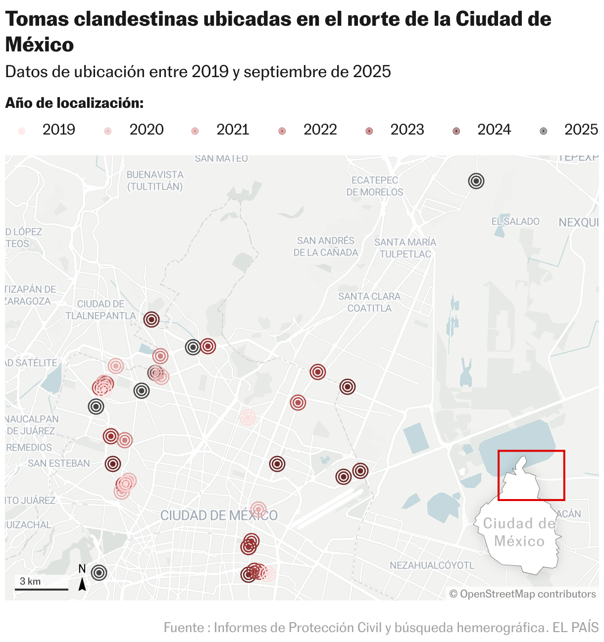 Tomas clandestinas ubicadas en el norte de la Ciudad de México (Mapas de ubicación)