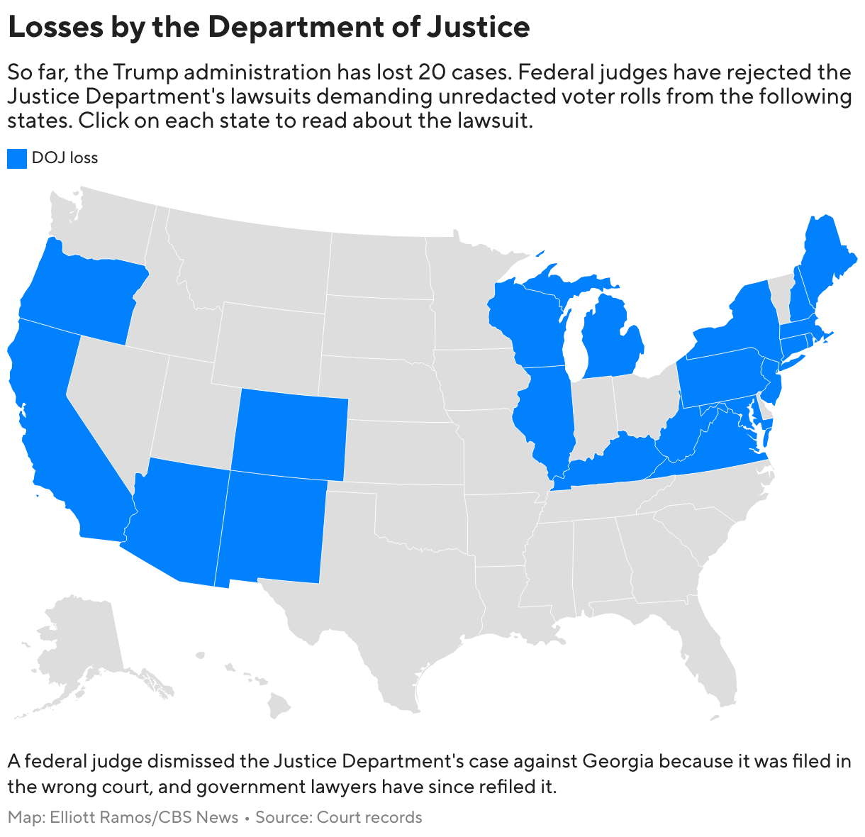 Losses by the Department of Justice (Choropleth map)