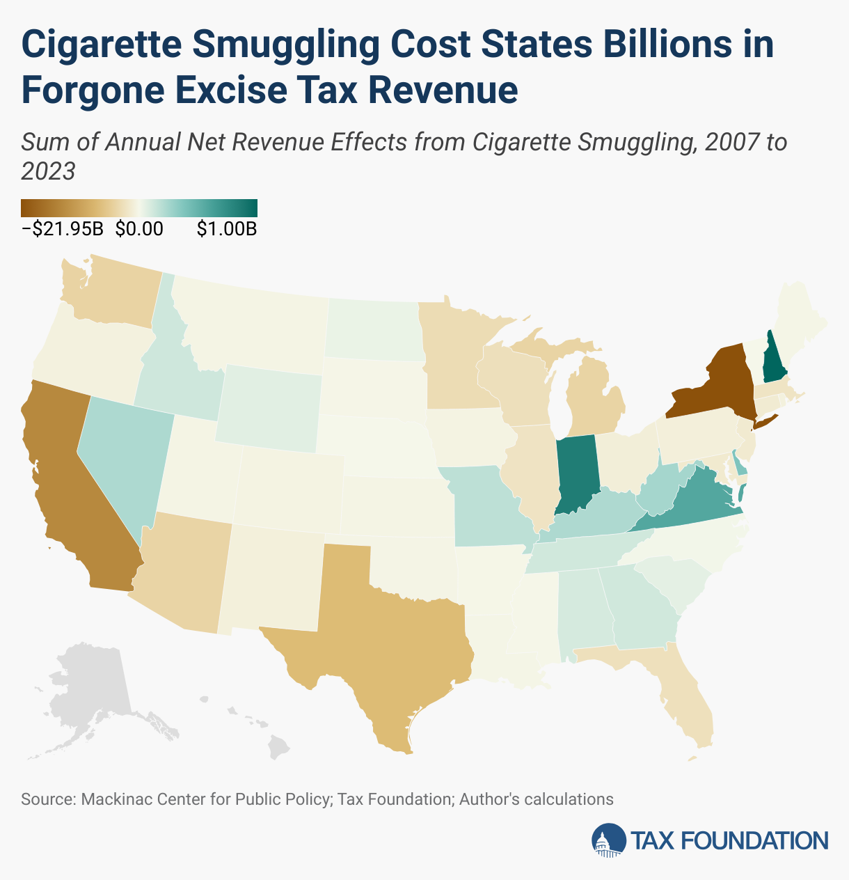 Cigarette Smuggling Cost States Billions in Forgone Excise Tax Revenue (Choropleth map)