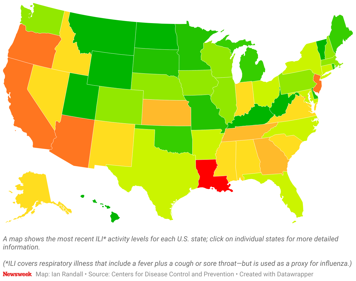 Map Shows Flu Rates Across US - Newsweek