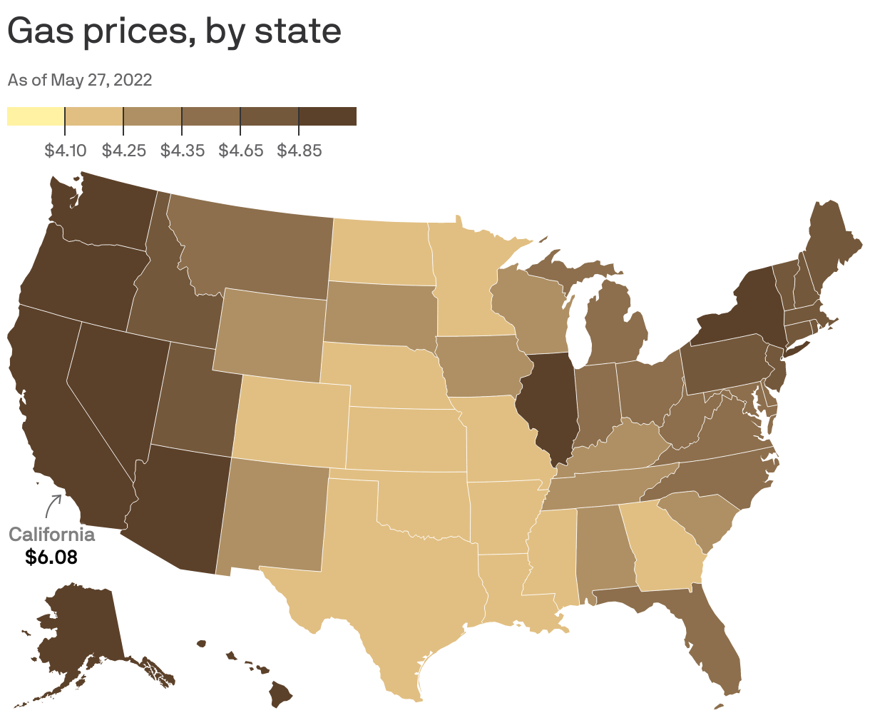 Gas prices, by state