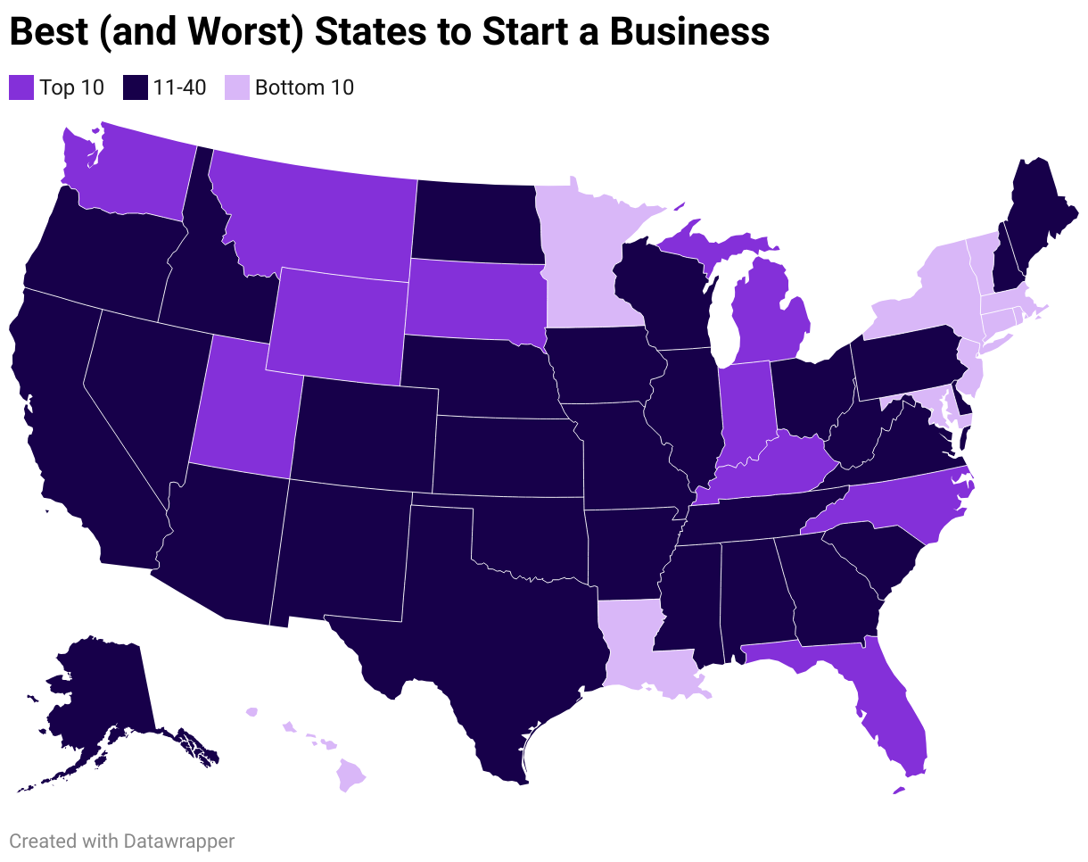 Best (and Worst) States to Start a Business (Choropleth map)
