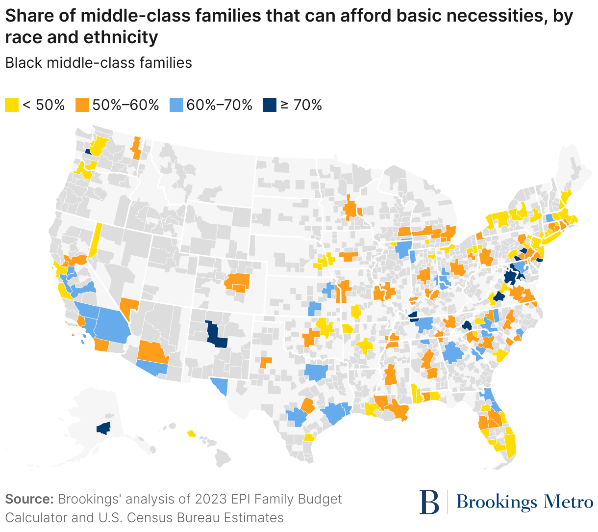 Share of middle-class families that can afford basic necessities, by race and ethnicity (Choropleth map)