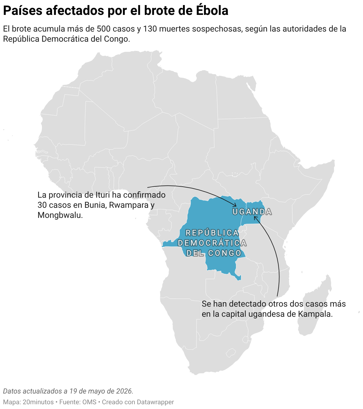 Países afectados por el brote de Ébola (Mapa coroplético)