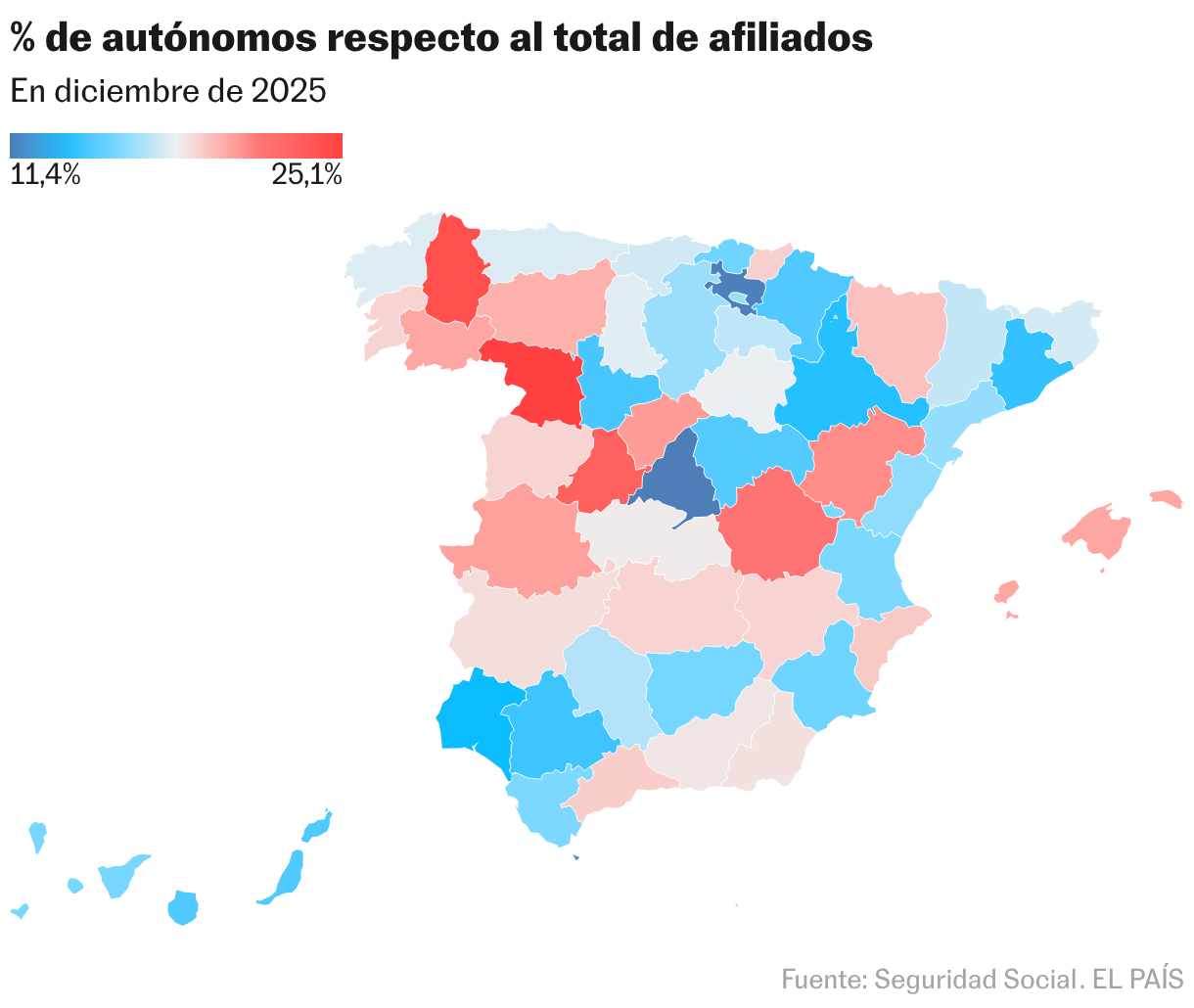 % de autónomos respecto al total de afiliados (Mapa coroplético)