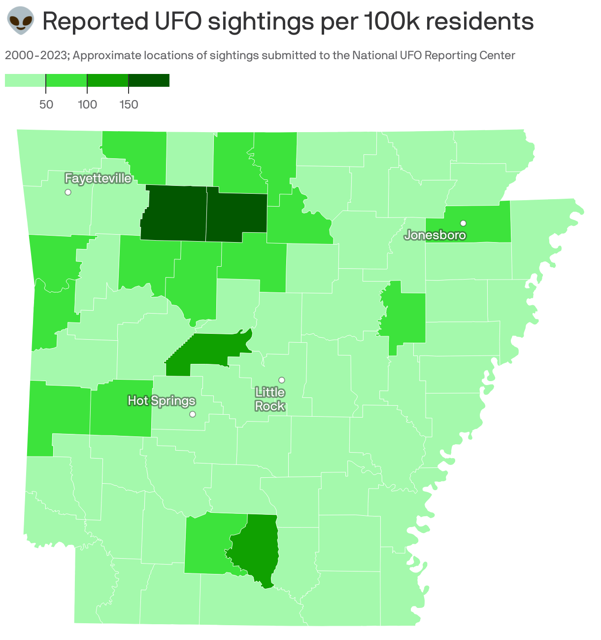 👽 Reported UFO sightings per 100k residents