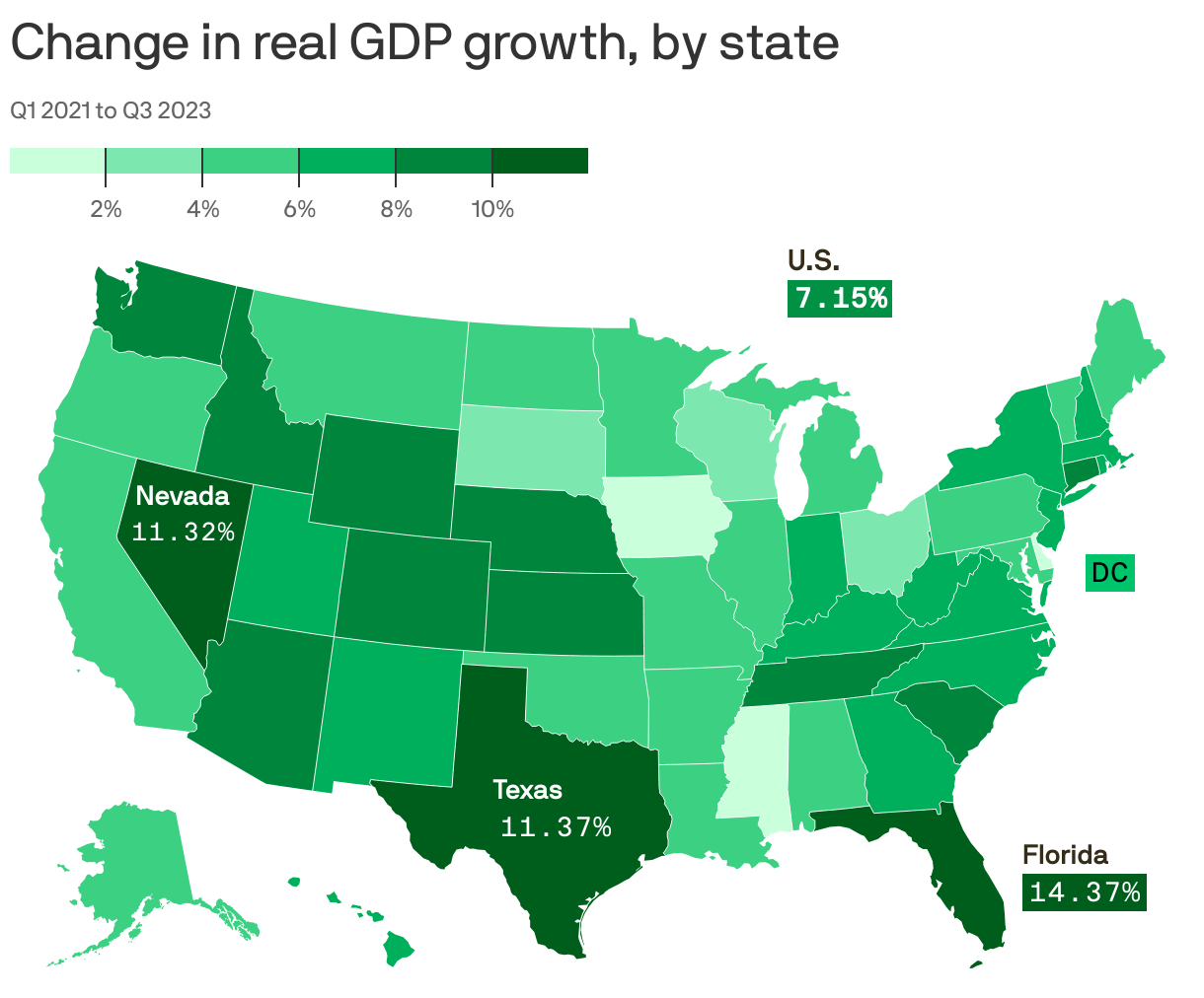 Change in real GDP growth, by state