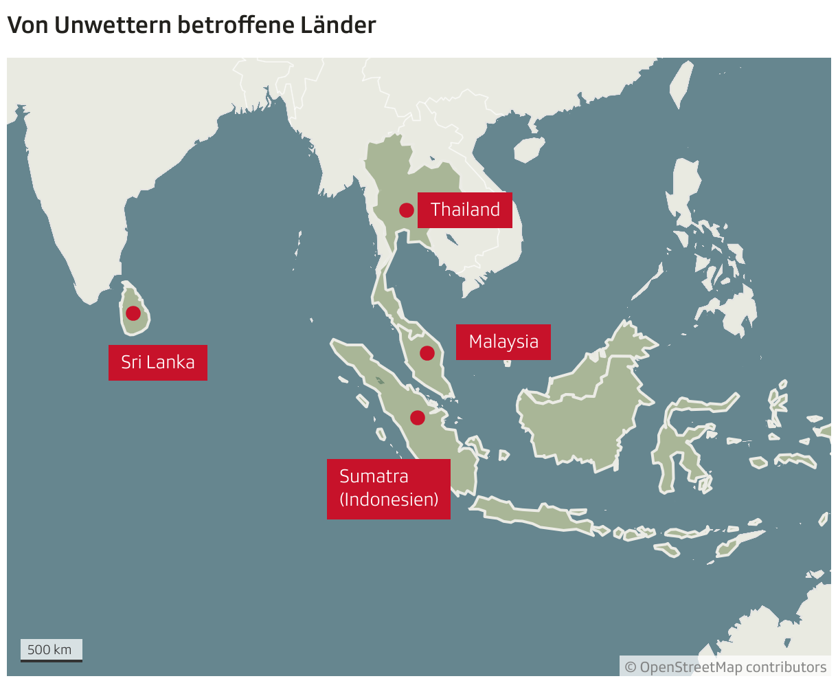 Von Unwettern betroffene Länder (Locator-Karte)