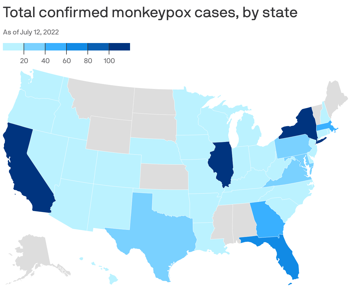Total confirmed monkeypox cases, by state
