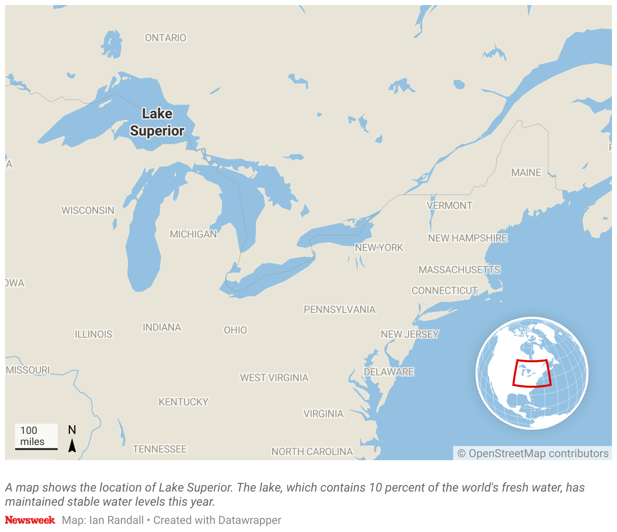 El mapa muestra la ubicación del Lago Superior.