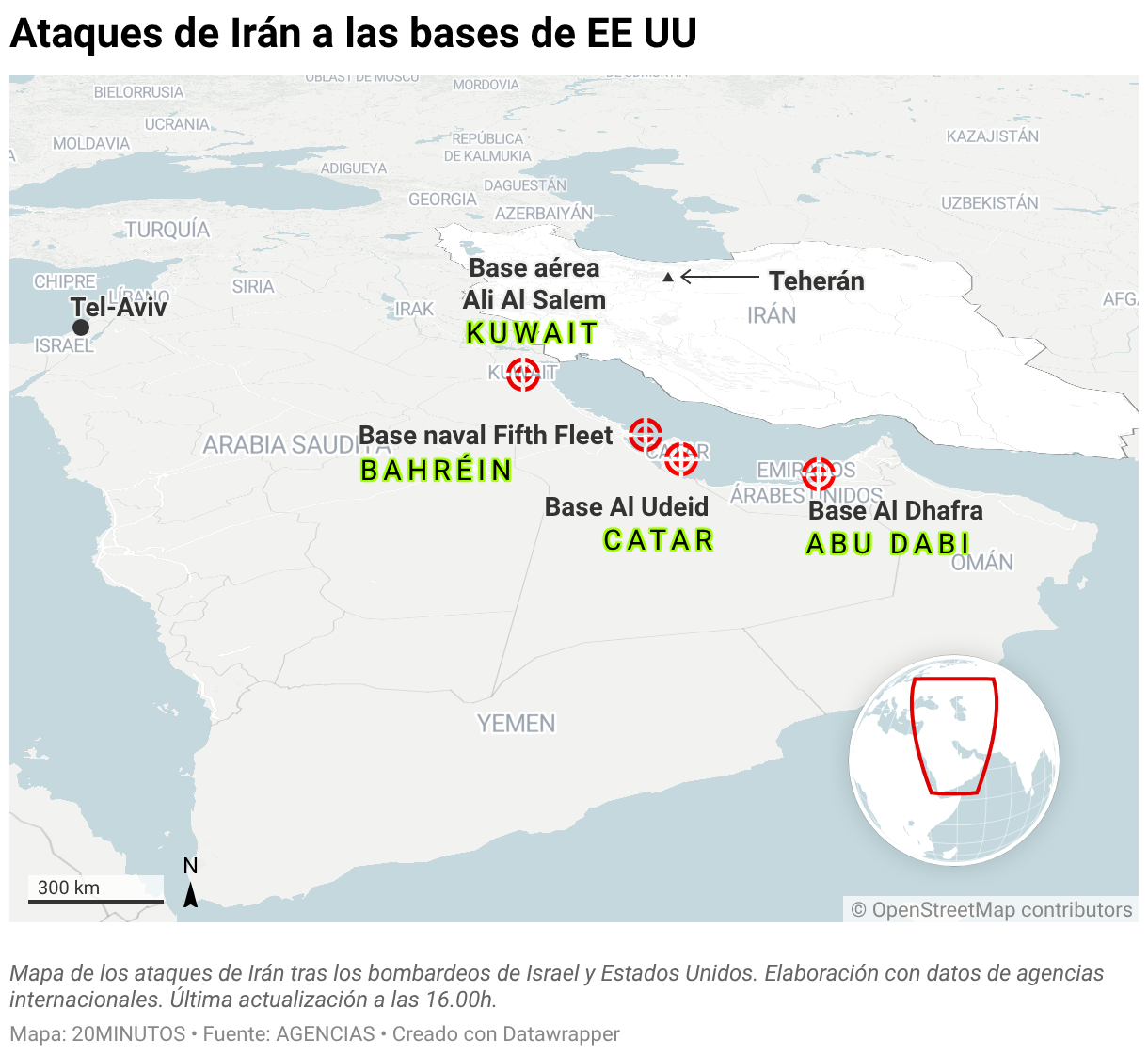 Ataques de Irán a las bases de EE UU (Mapas de ubicación)