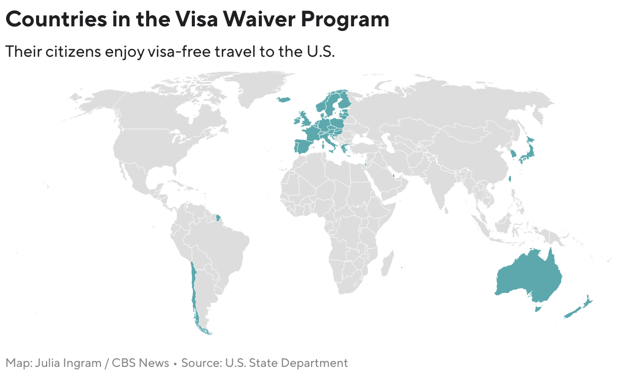 Countries in the Visa Waiver Program (Choropleth map)