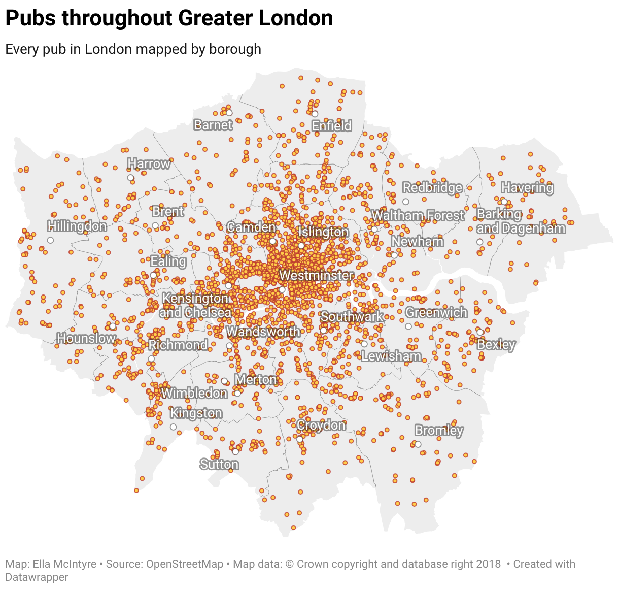 Pubs throughout Greater London (Symbol map)