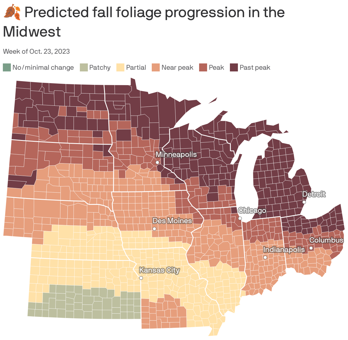 🍂 Predicted fall foliage progression in the Midwest
