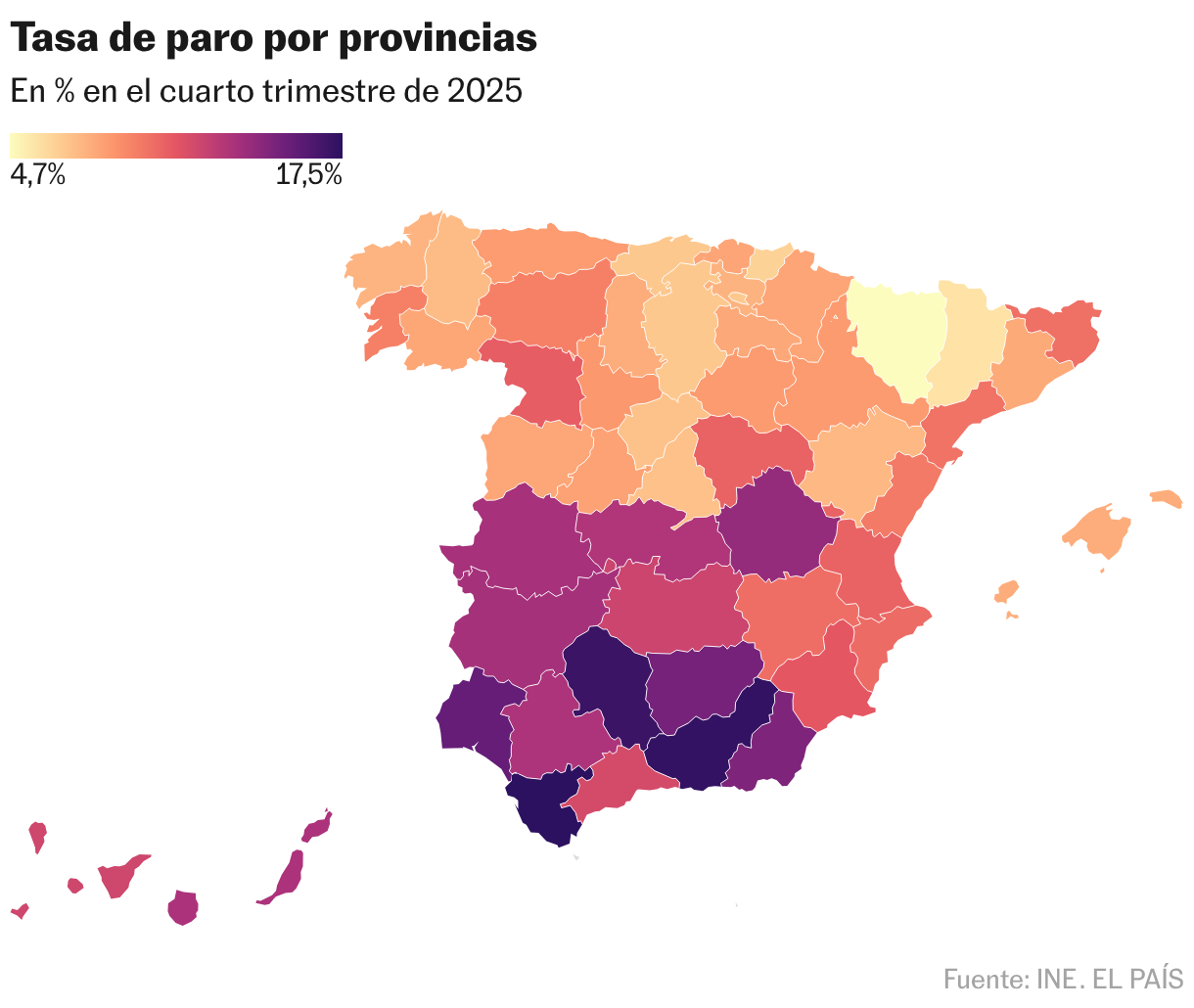 Tasa de paro por provincias (Mapa coroplético)