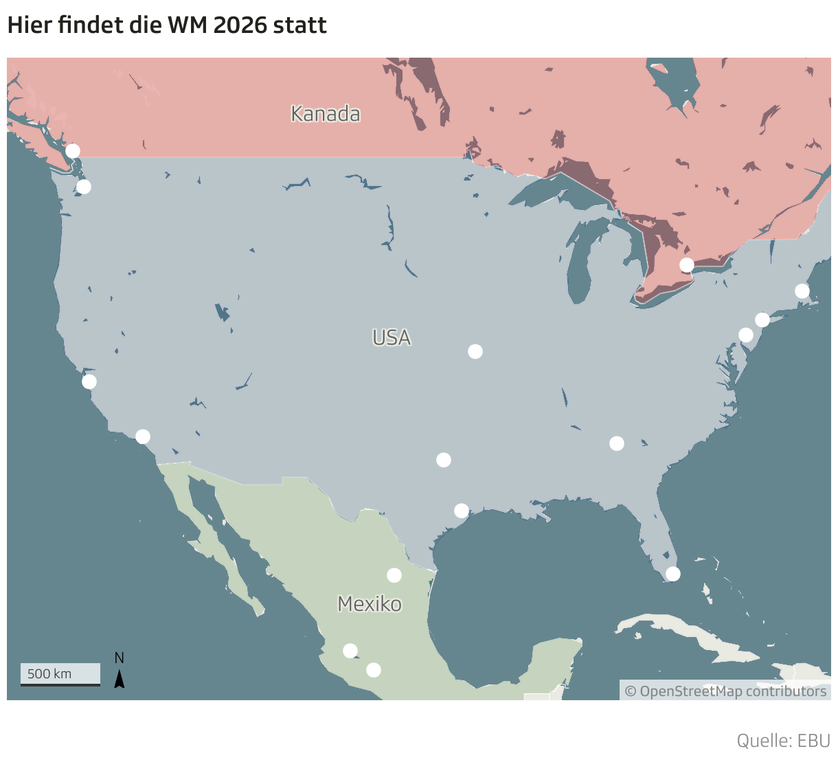 Hier findet die WM 2026 statt (Locator-Karte)