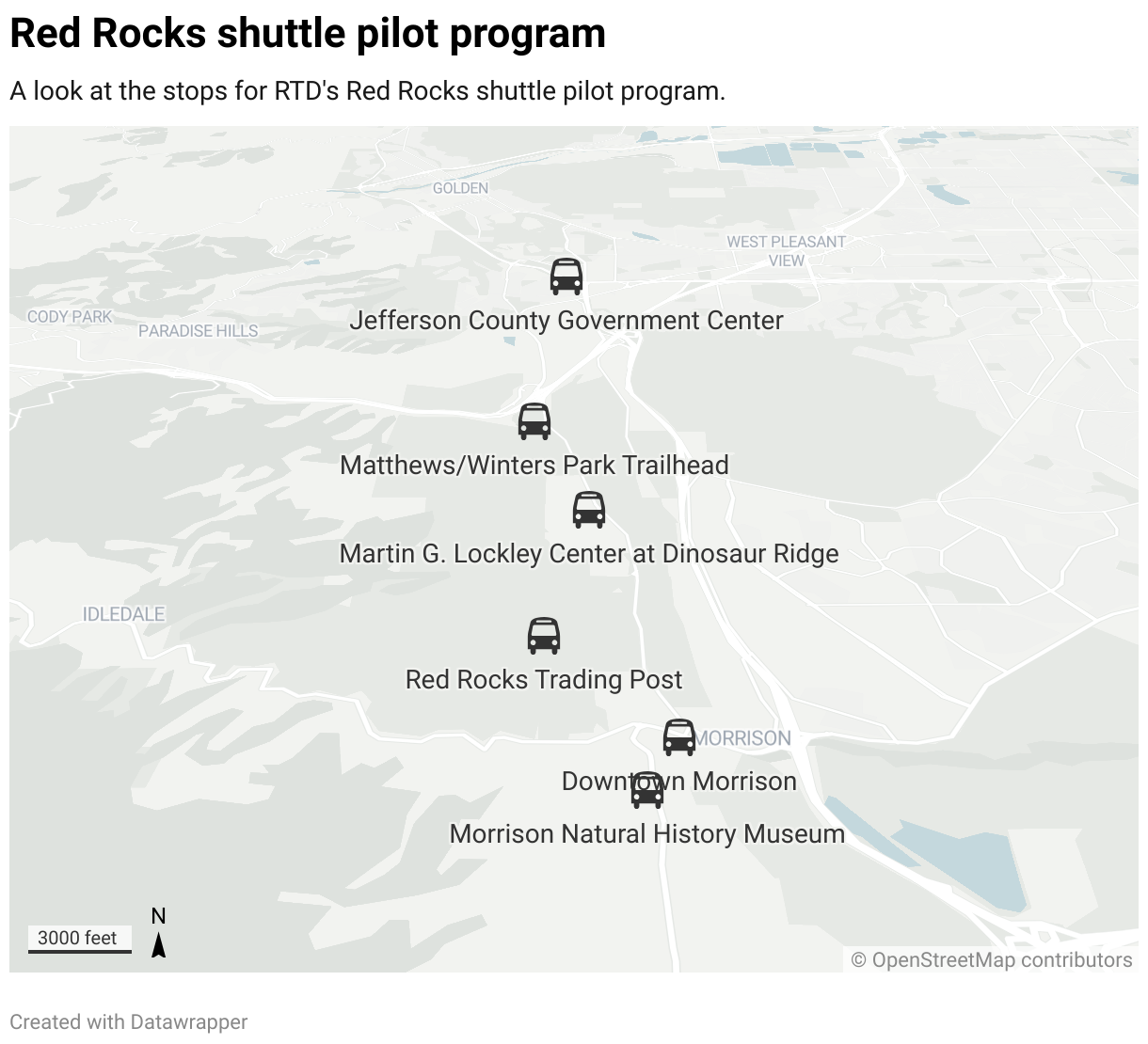 Red Rocks shuttle pilot program (Locator map)