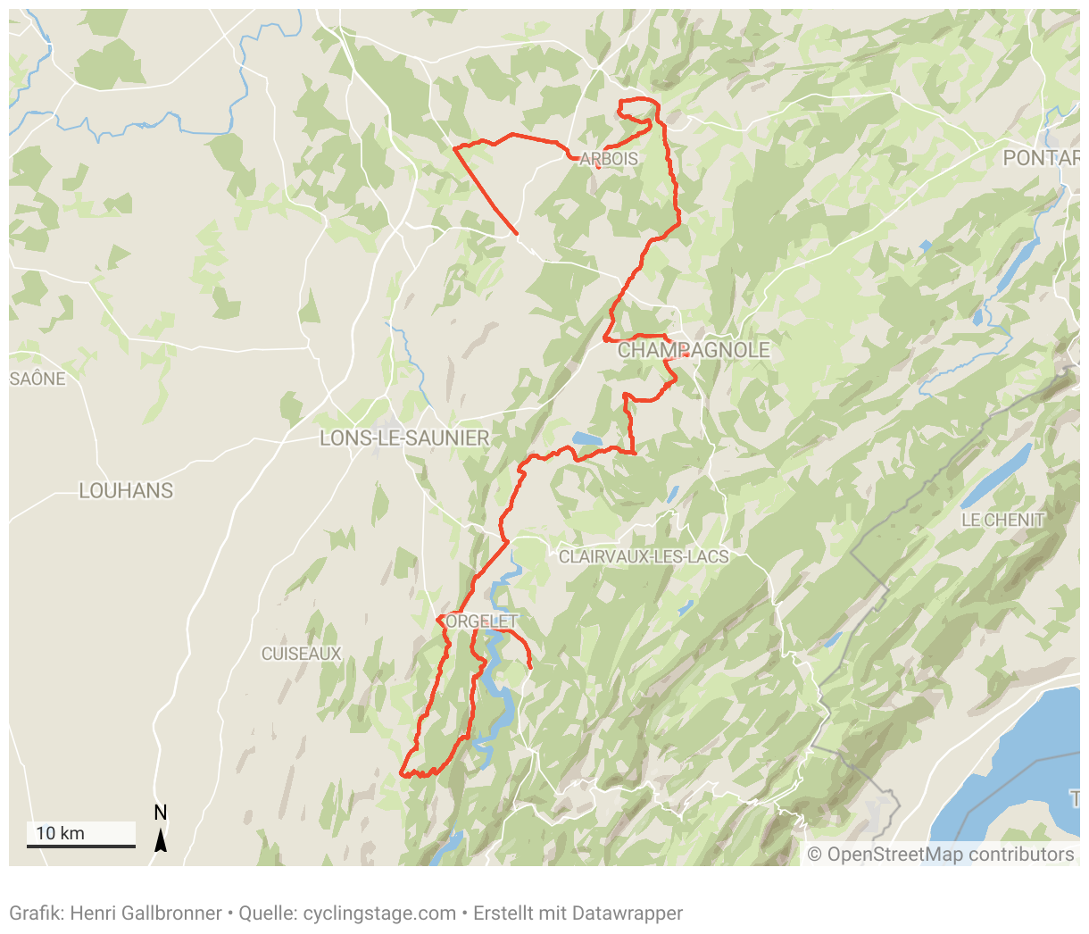 Eine Karte der 19. Etappe der Tour de France 2023