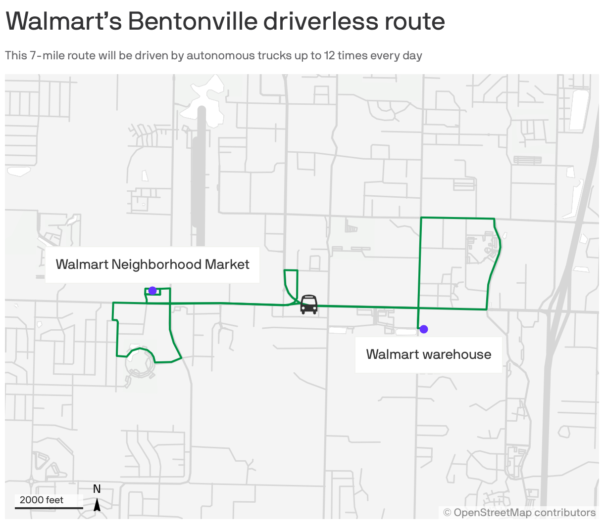 Walmart’s Bentonville driverless route