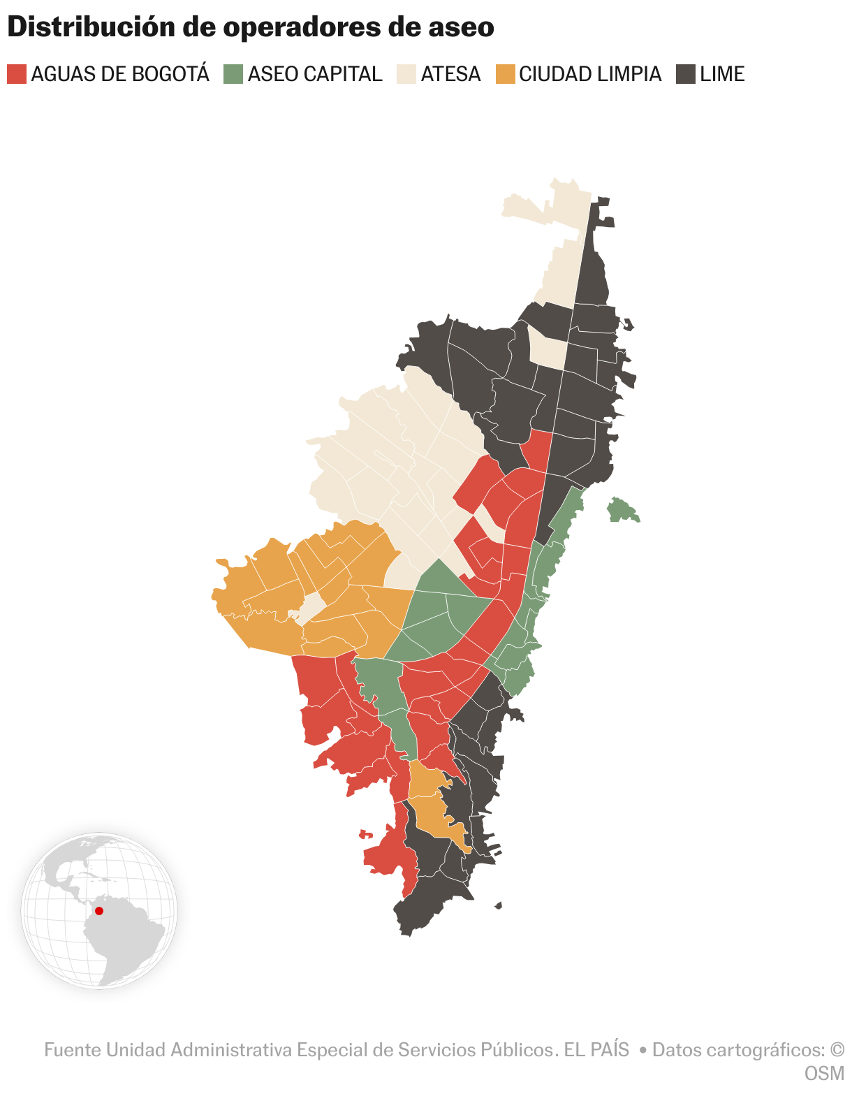 Distribución de operadores de aseo (Mapa coroplético)