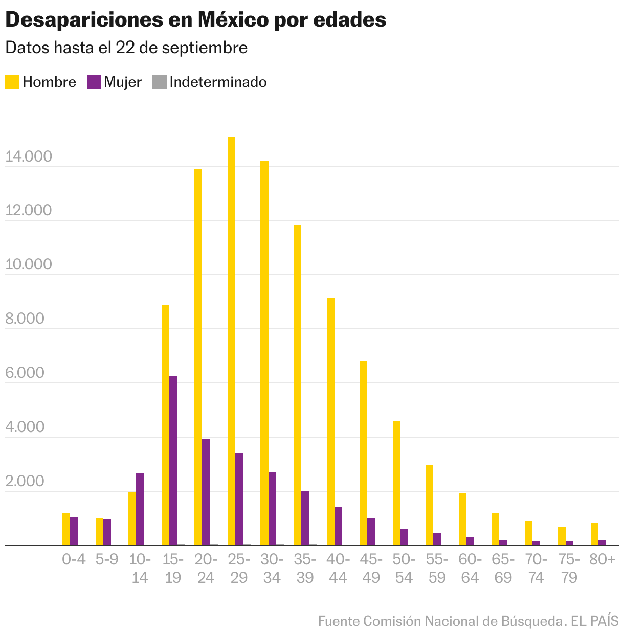 Desapariciones en México por edades (Columnas agrupadas)