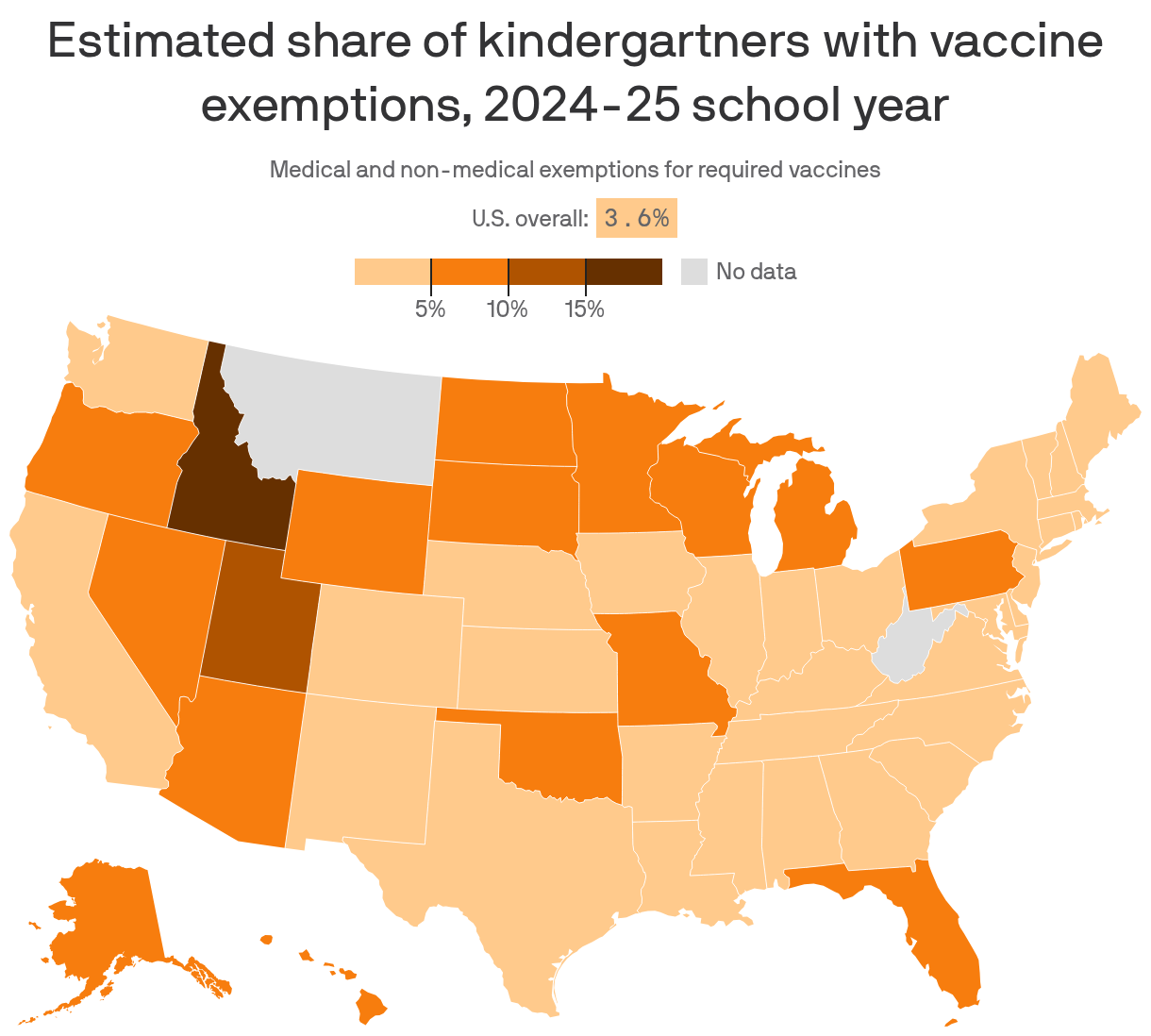 Vaccine exemptions rise in 36 states