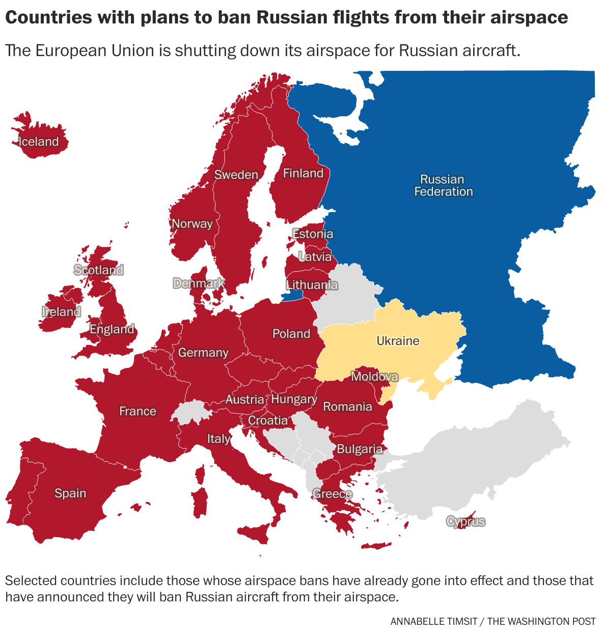 European nations ban Russian flights Russia from their airspace