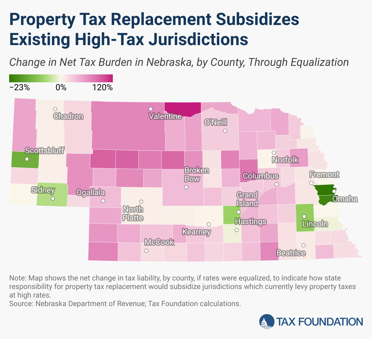Property Tax Replacement Subsidizes Existing High-Tax Jurisdictions (Choropleth map)