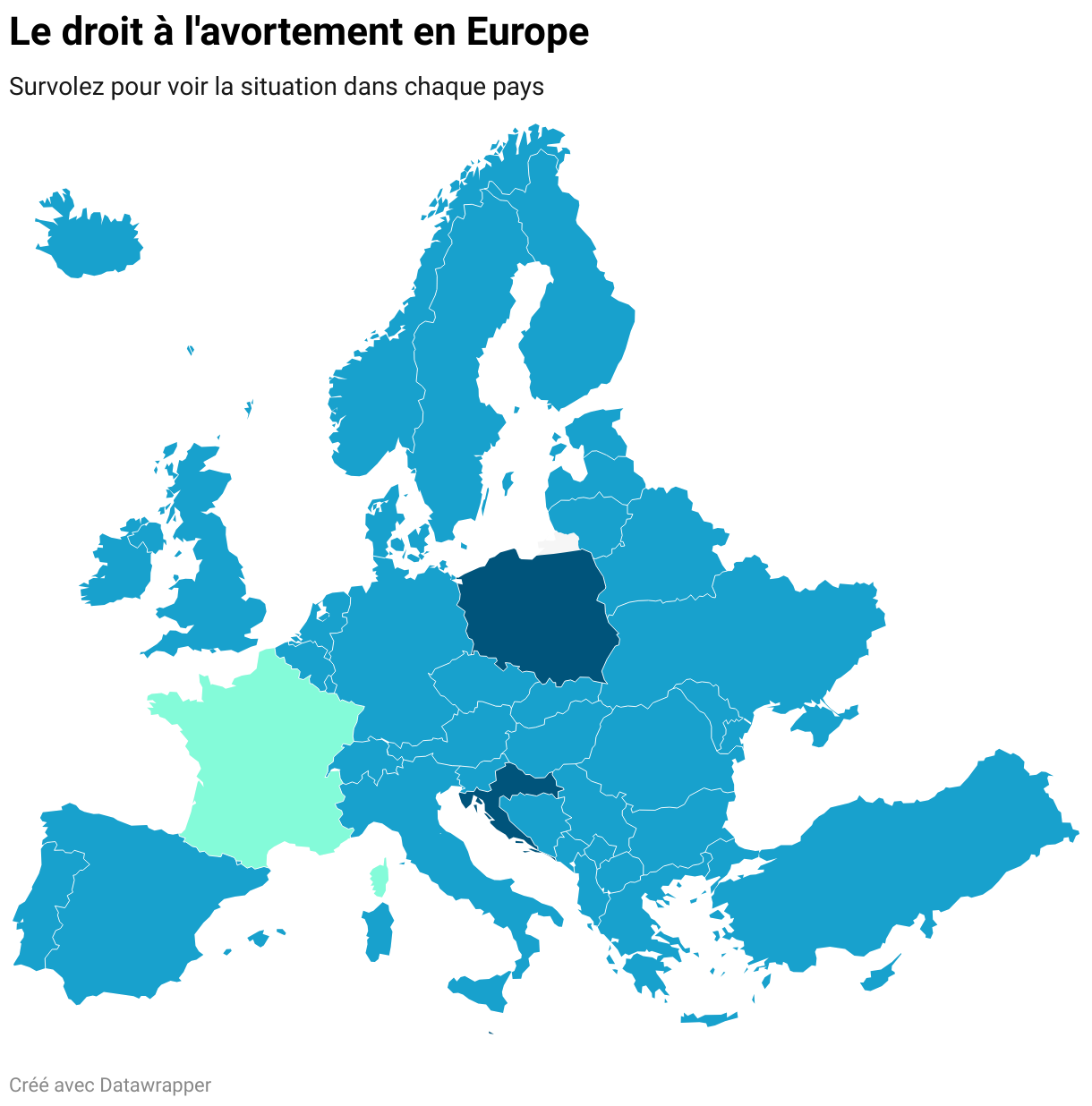 Le droit à l'avortement en Europe (Carte choroplèthe)