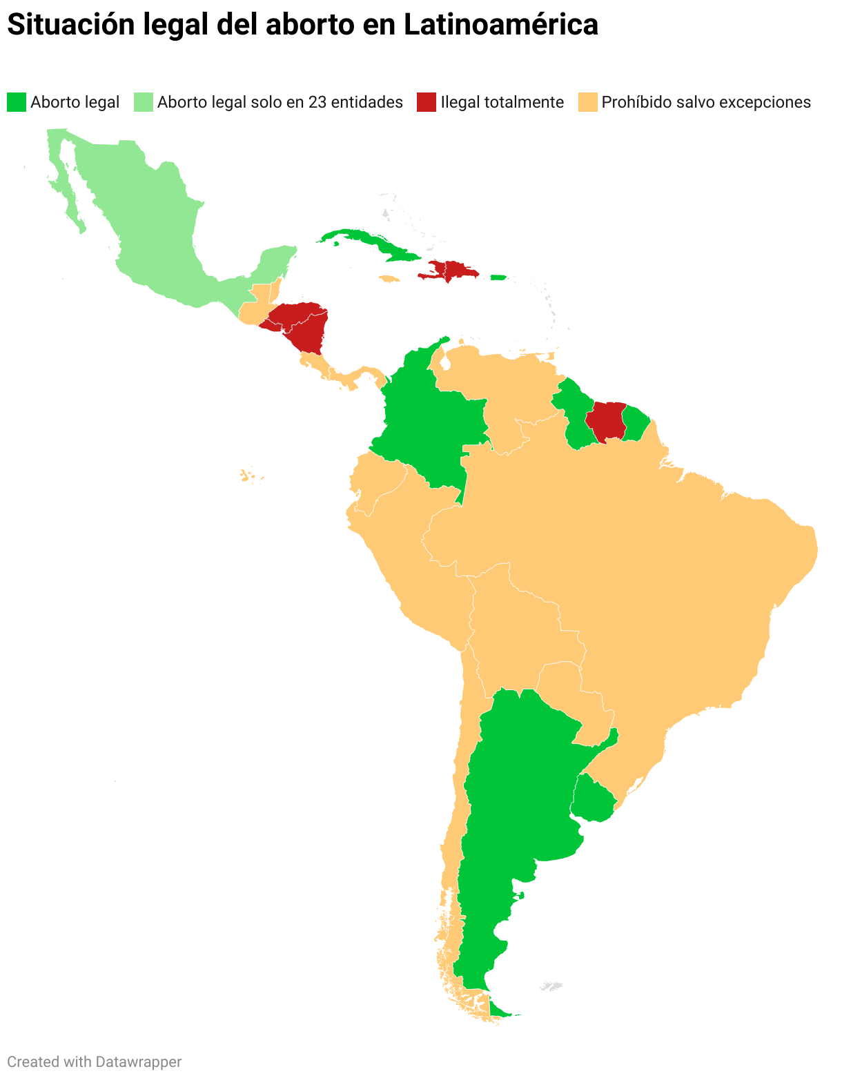 Situación legal del aborto en Latinoamérica (Choropleth map)
