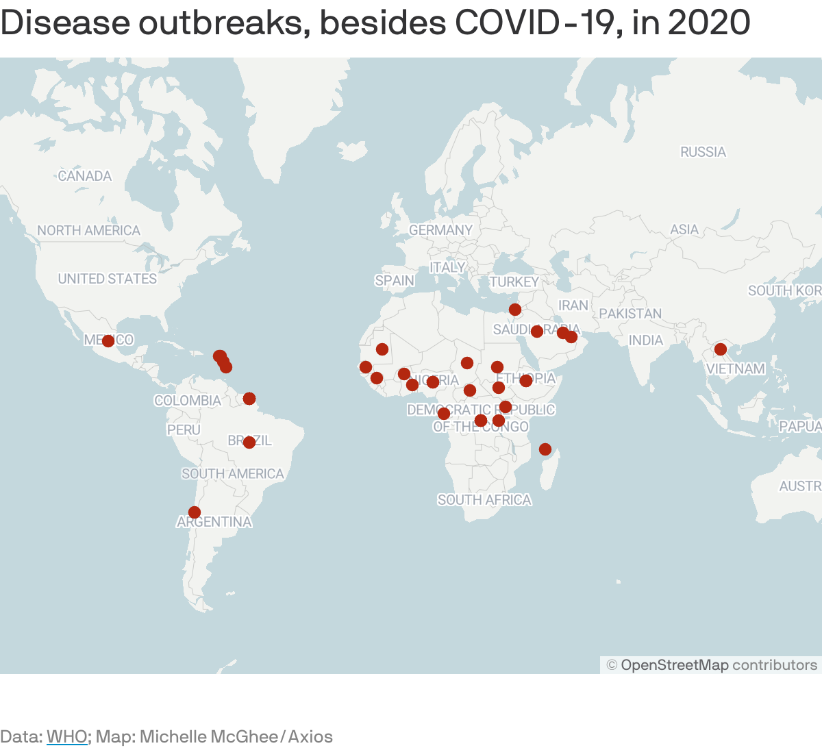 Disease outbreaks, besides COVID-19, in 2020