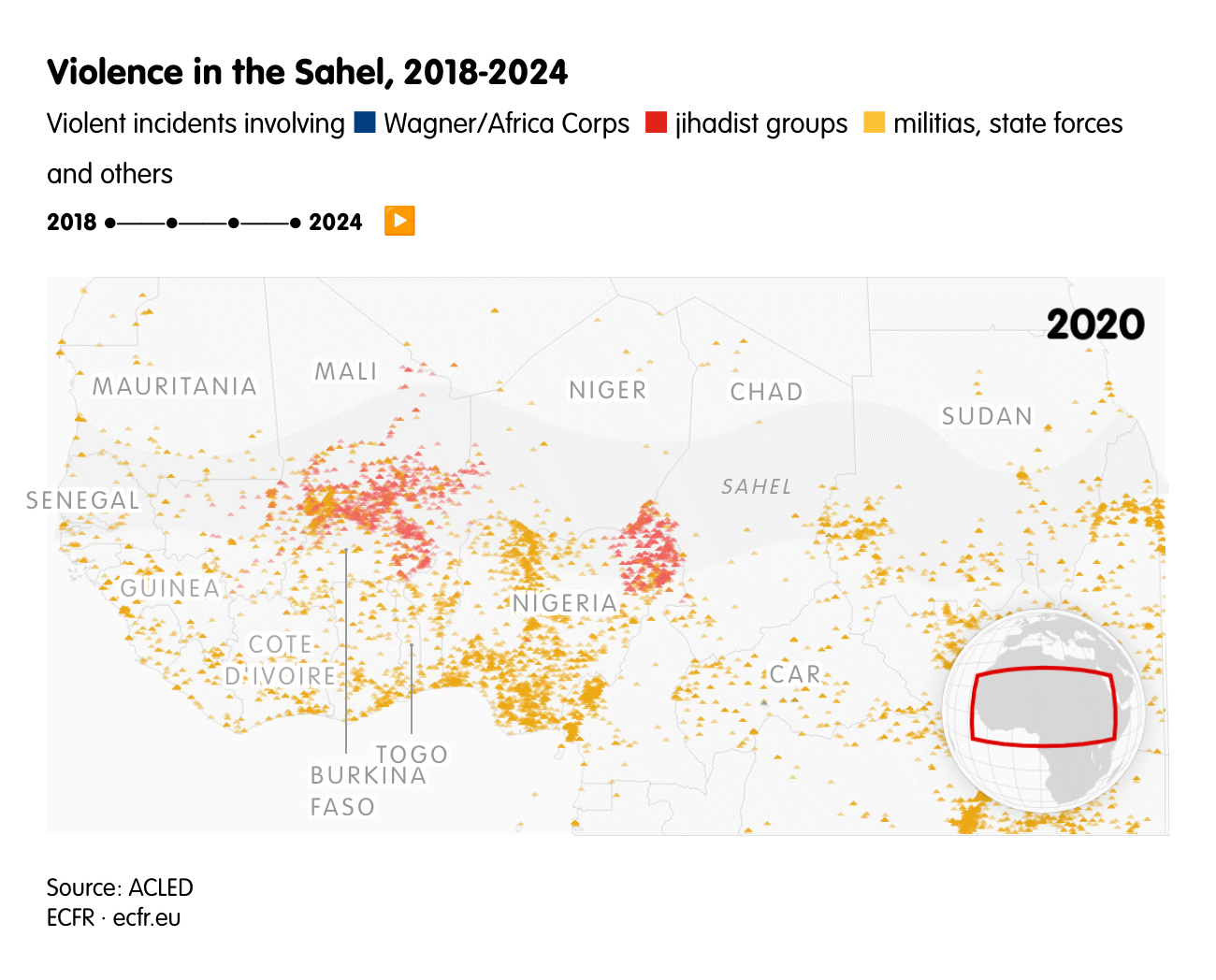 Violence in the Sahel, 2018-2024