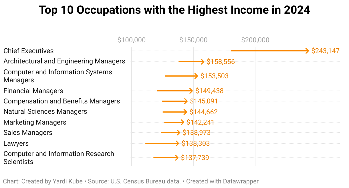 Top 10 Highest Income in 2024 (Arrow Plot)