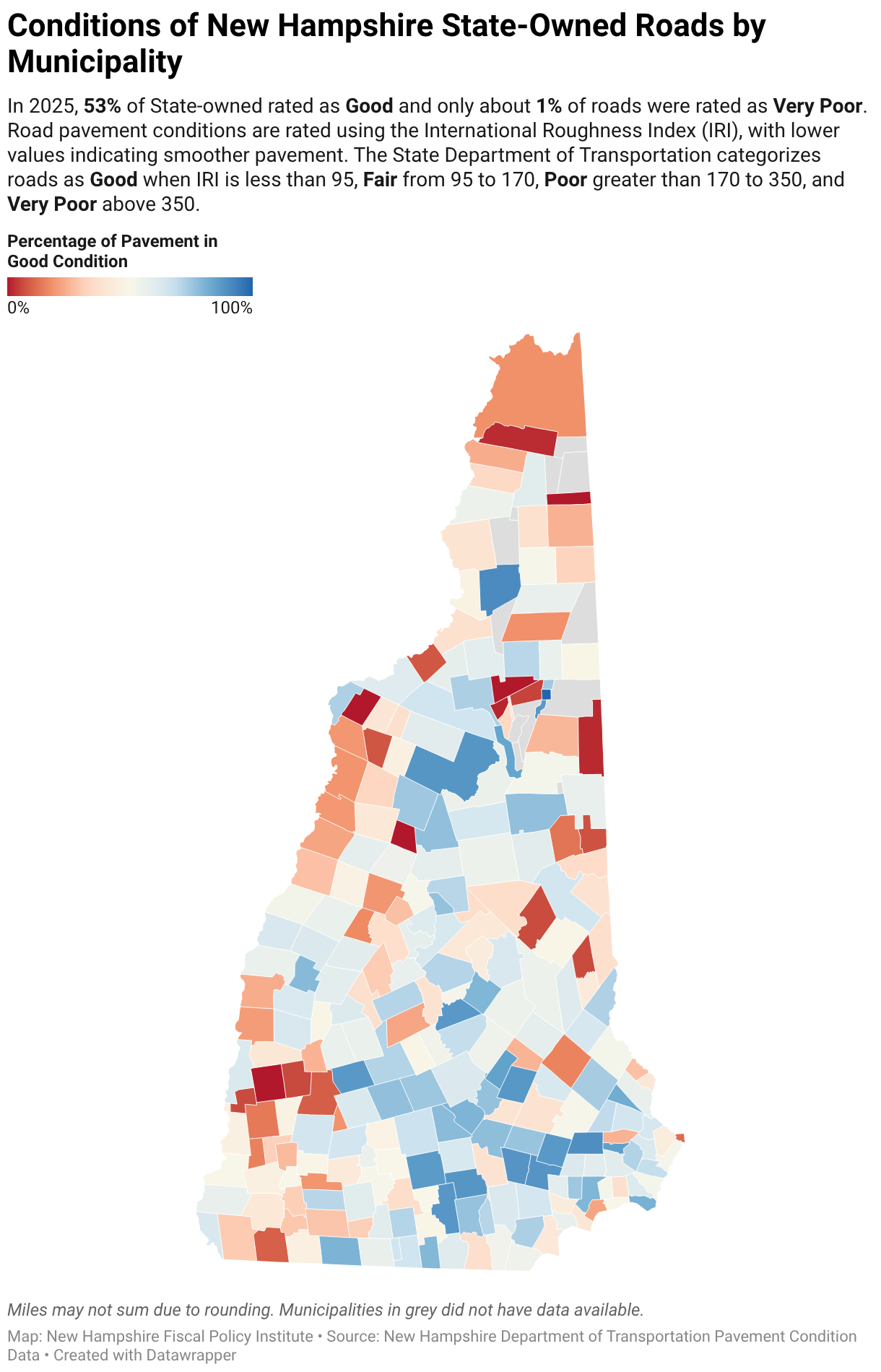 Conditions of New Hampshire State-Owned Roads by Municipality (Choropleth map)