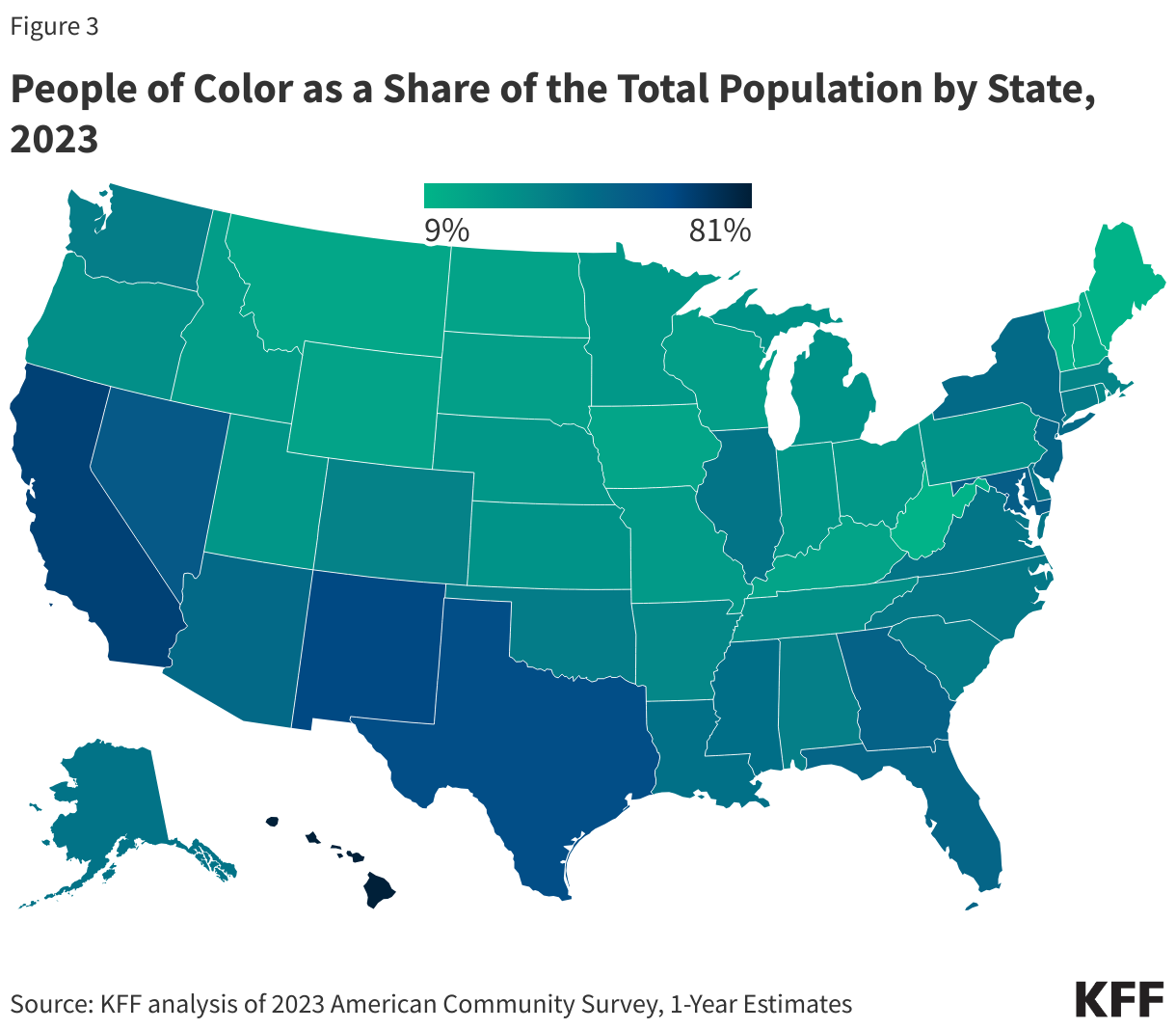 People of Color as a Share of the Total Population by State, 2023
