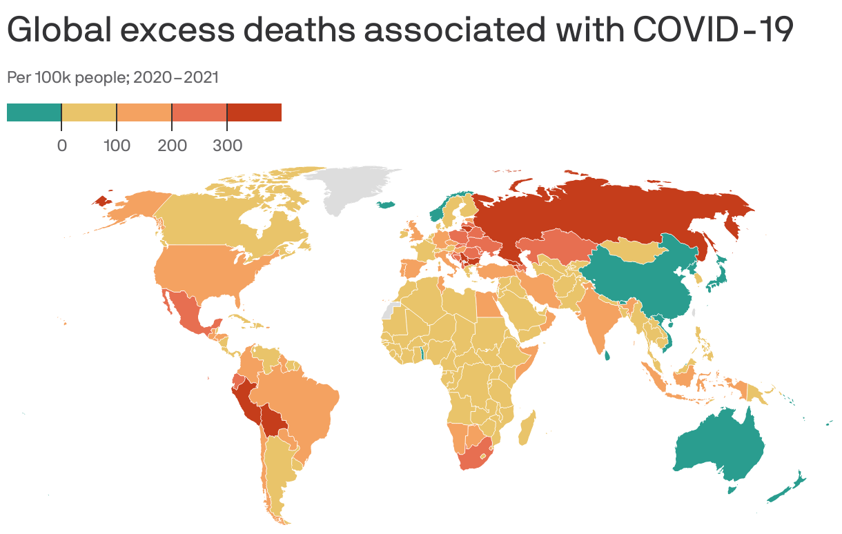 Global excess deaths associated with COVID-19