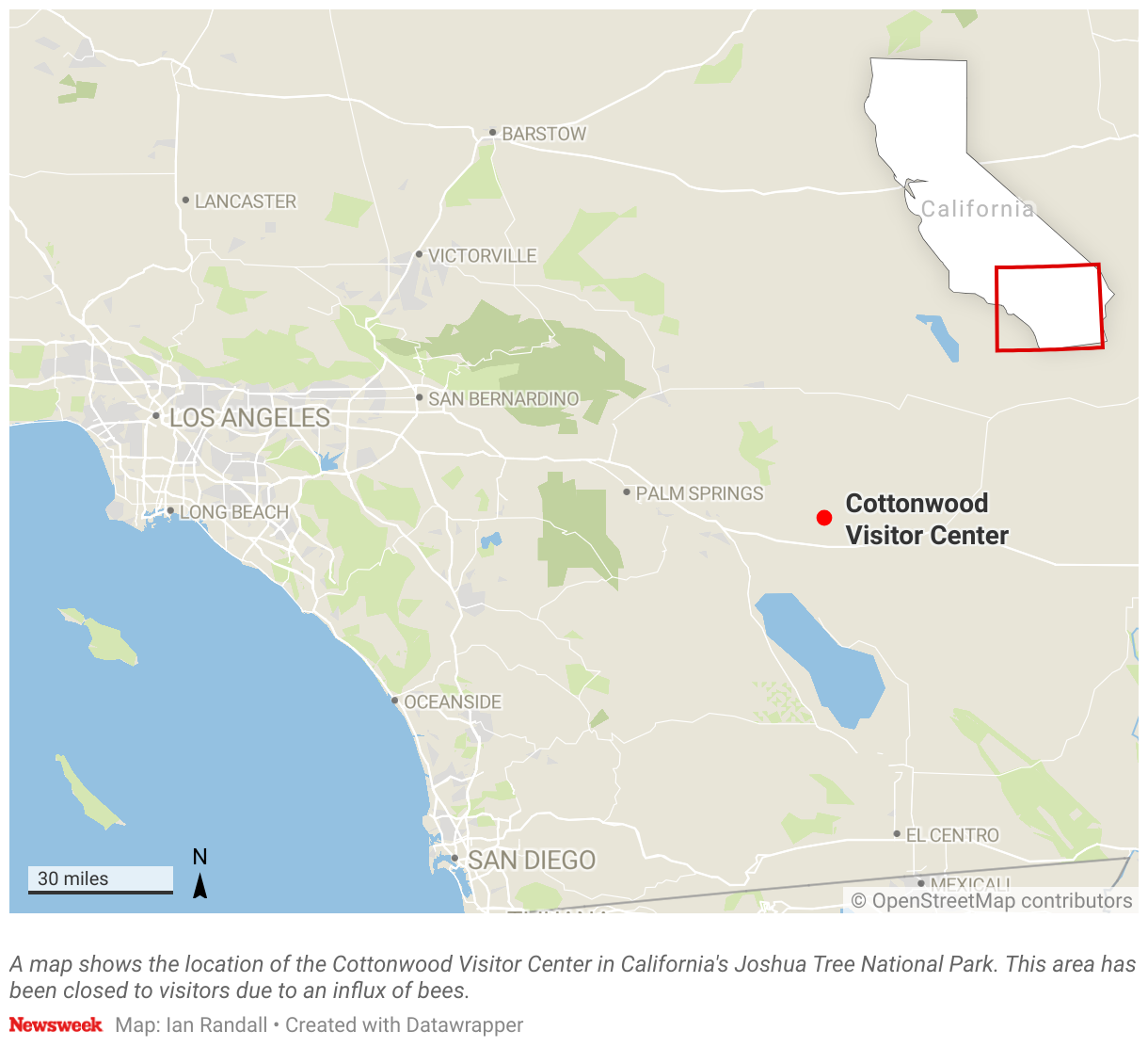 A map shows the location of the Cottonwood Visitor Center in Joshua Tree National Park in California.