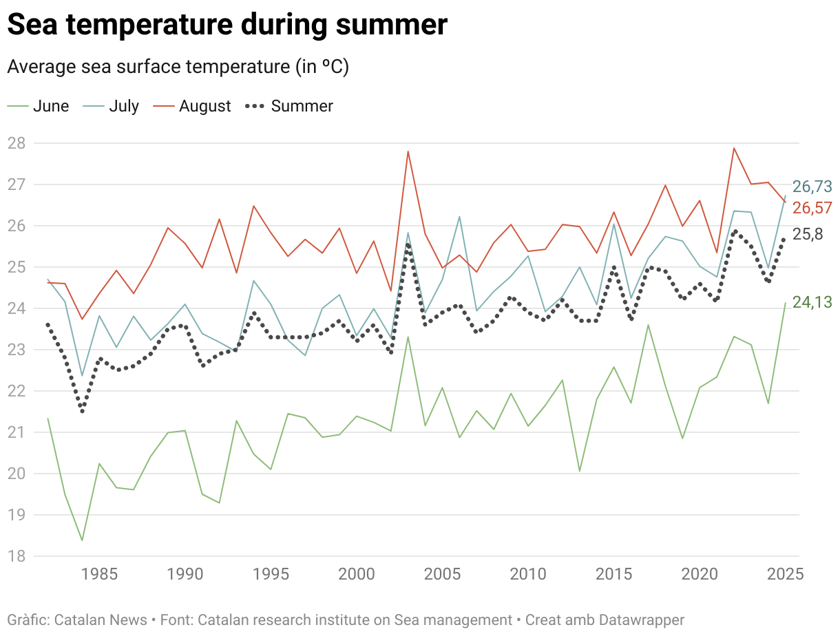 Sea temperature during summer (Line chart)
