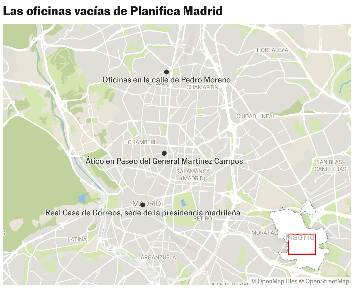 Las oficinas vacías de Planifica Madrid (Mapas de ubicación)