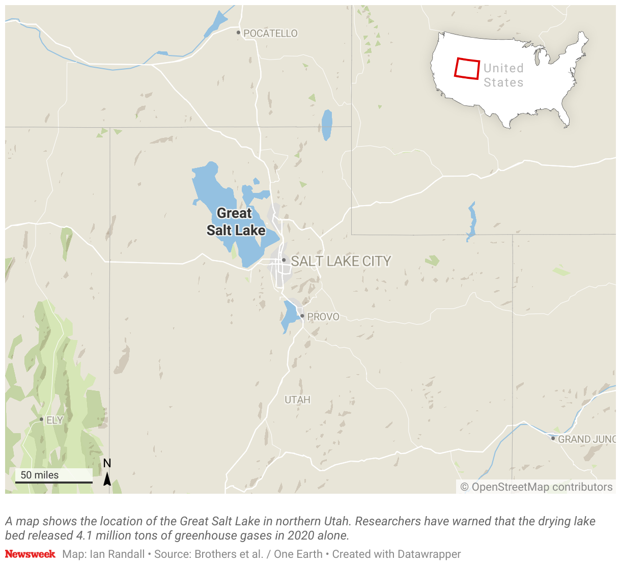 A map shows the location of the Great Salt Lake in northern Utah.