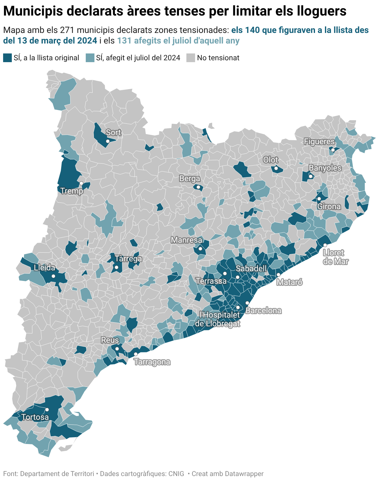 Municipis declarats àrees tenses per limitar els lloguers (Choropleth map)