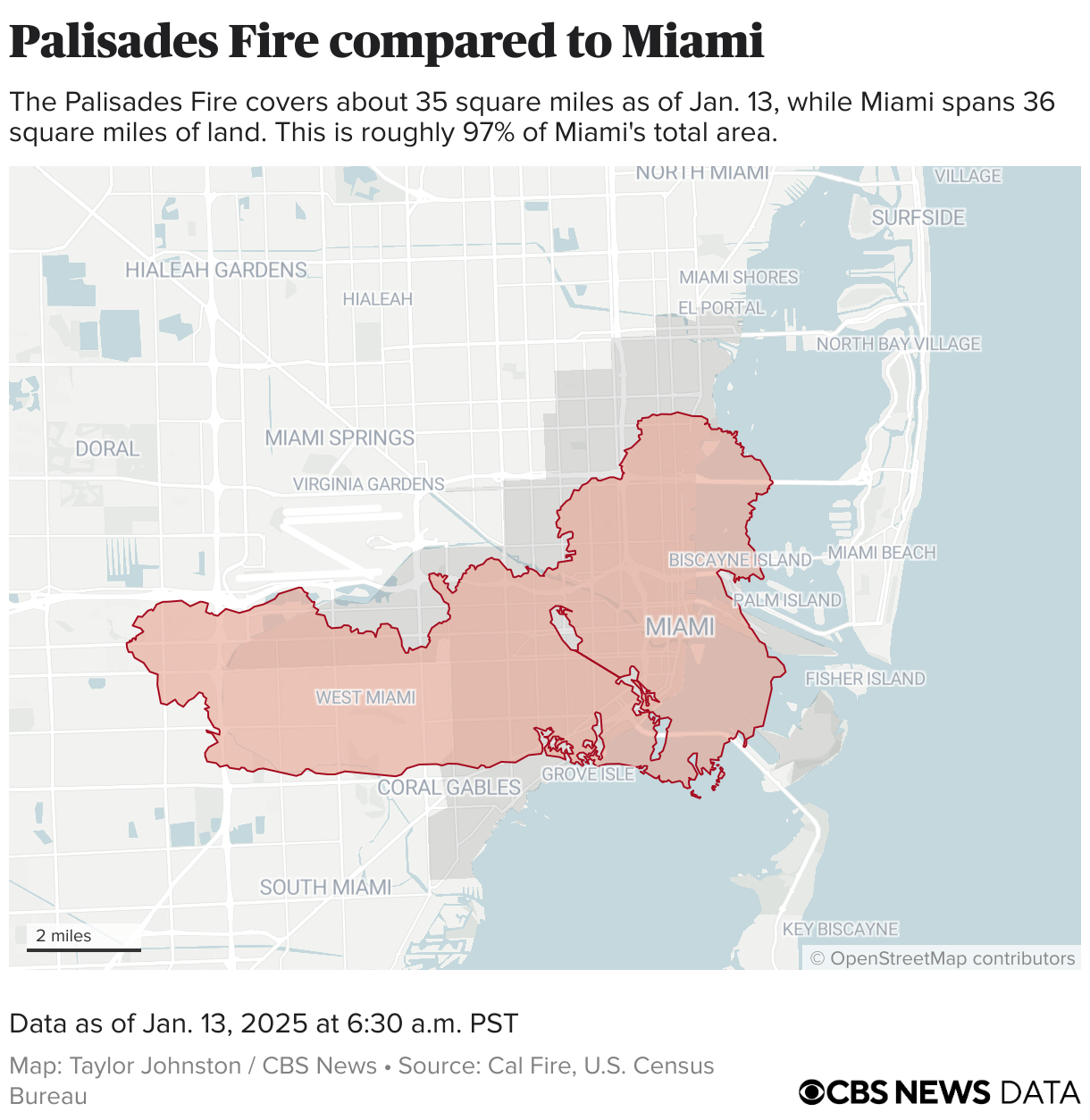 Perimeter of the Palisades Fire placed on Miami