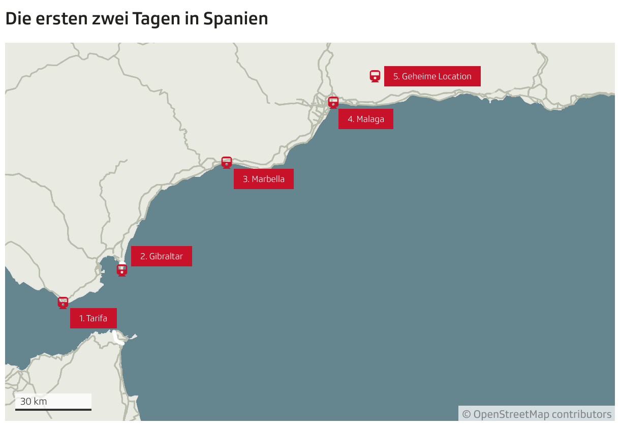 Die ersten zwei Tagen in Spanien (Locator-Karte)